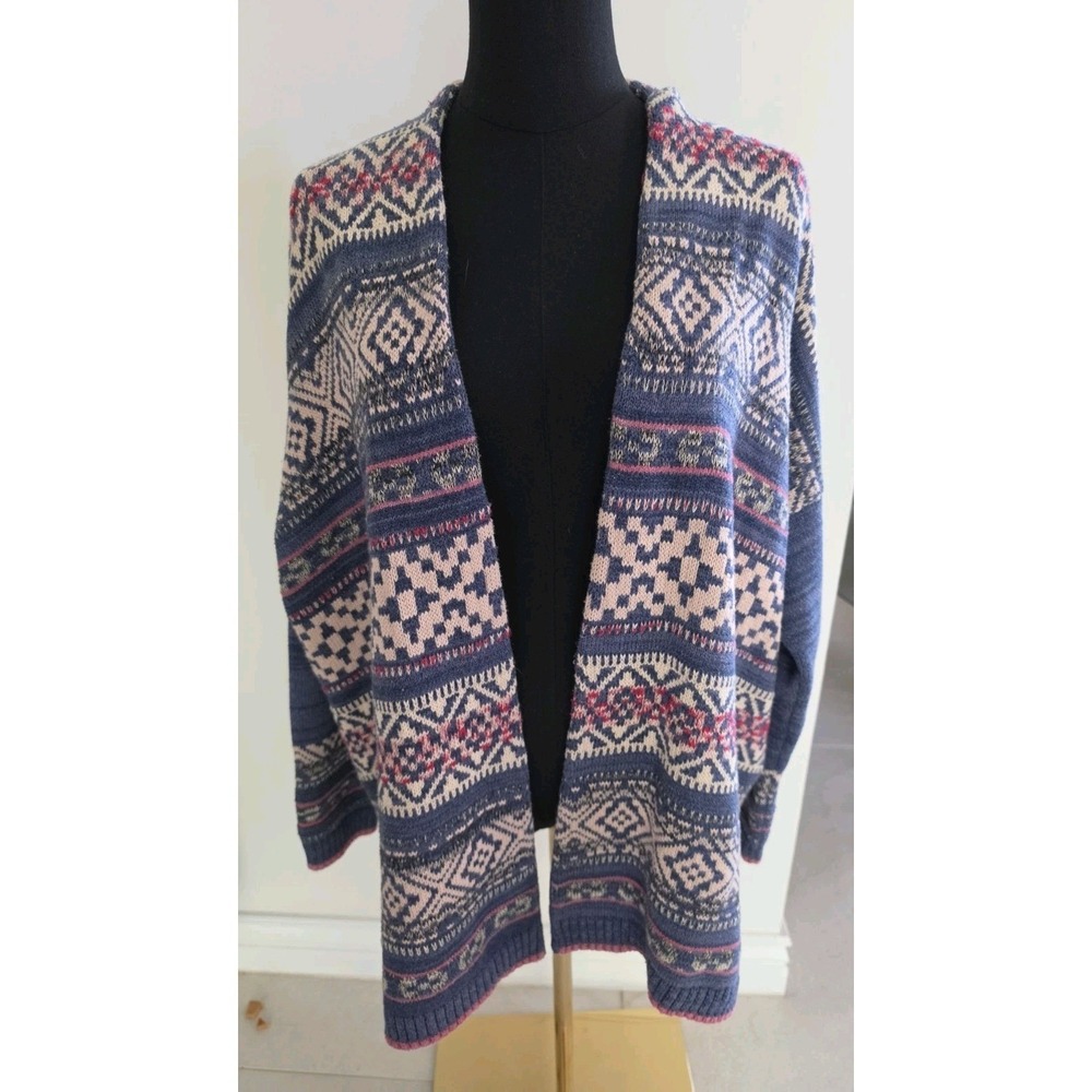 Chaps Women's Open Cardigan Blue Southwest‎ Western Boho Geometric Print SZ XL - Picture 3 of 11